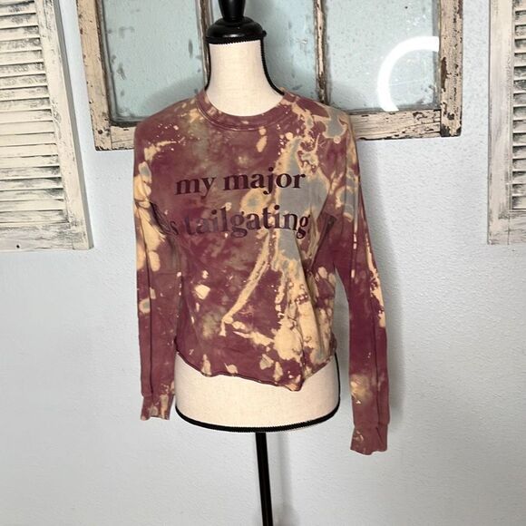 Gildan Women's Sweatshirt Heavy Cotton Long Sleeve Bleach Dye Crop Top Size Smal - Picture 1 of 7